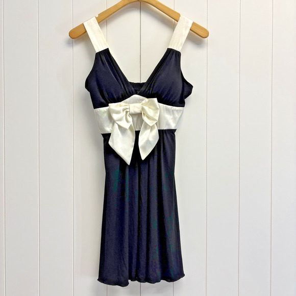 En Focus Studio Baby Doll‎ Mini Dress Women 6P Black Cream Y2K Cocktail Summer - Picture 1 of 7